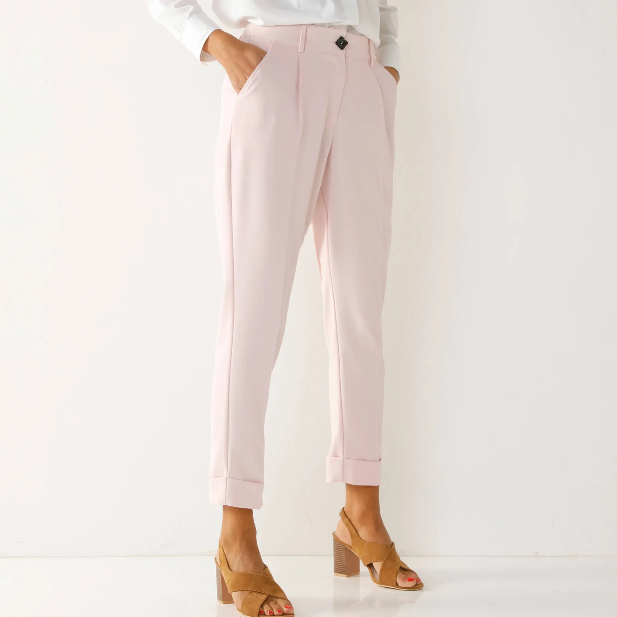 Broek<Blancheporte Soepele, nauwsluitende 7/8-broek poederroze