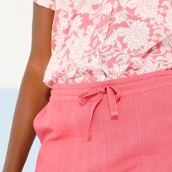 Broek<Blancheporte Soepele, nauwsluitende broek, linnen-katoen roze