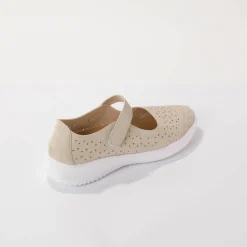Ballerina's|Schoenen<Blancheporte Soepele schoenen met riempjes en ajour beige