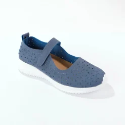 Ballerina's|Schoenen<Blancheporte Soepele schoenen met riempjes en ajour jeansblauw