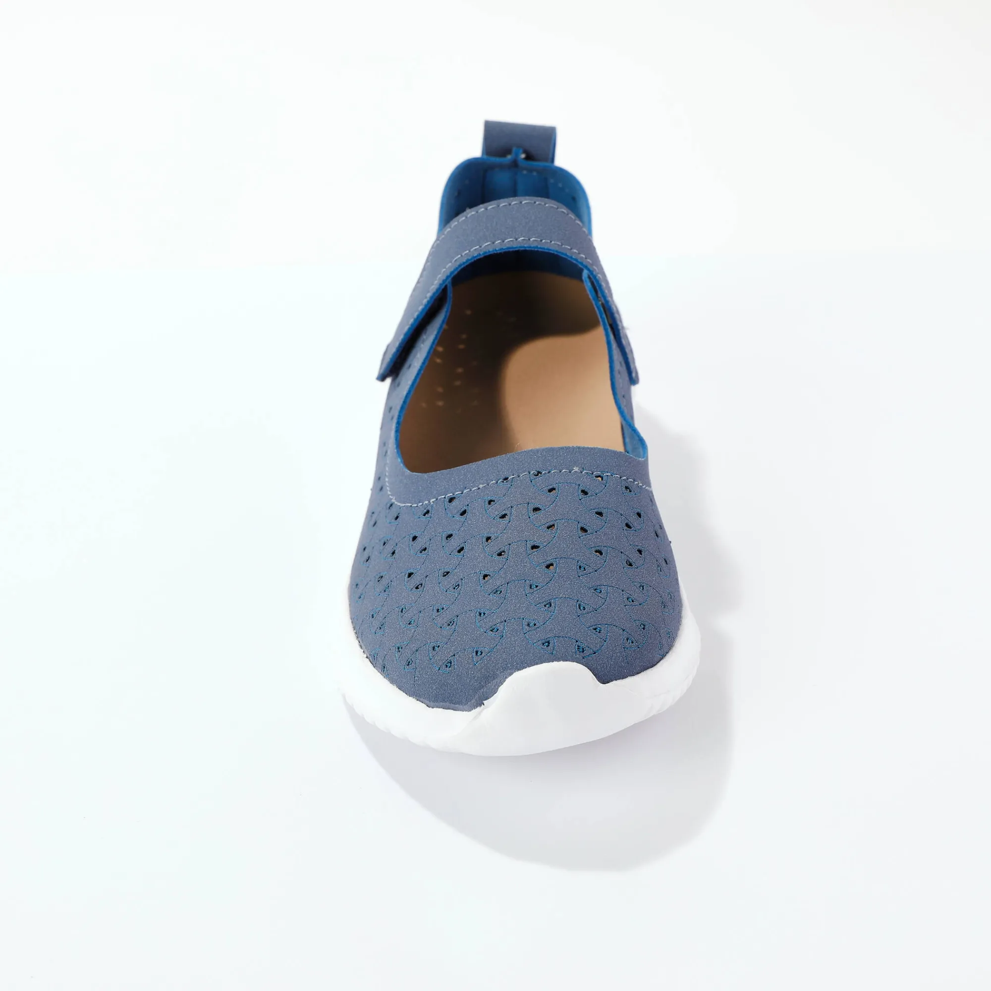 Ballerina's|Schoenen<Blancheporte Soepele schoenen met riempjes en ajour jeansblauw