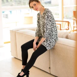 Bloes En Tuniek<Blancheporte Soepele tuniek met bloemenprint, 3/4-mouwen ecru / zwart