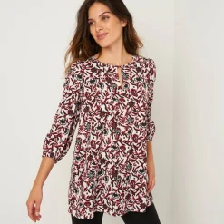 Feestoutfits Dames|Bloes En Tuniek<Blancheporte Soepele tuniek met bloemenprint, 3/4-mouwen zwart / rood