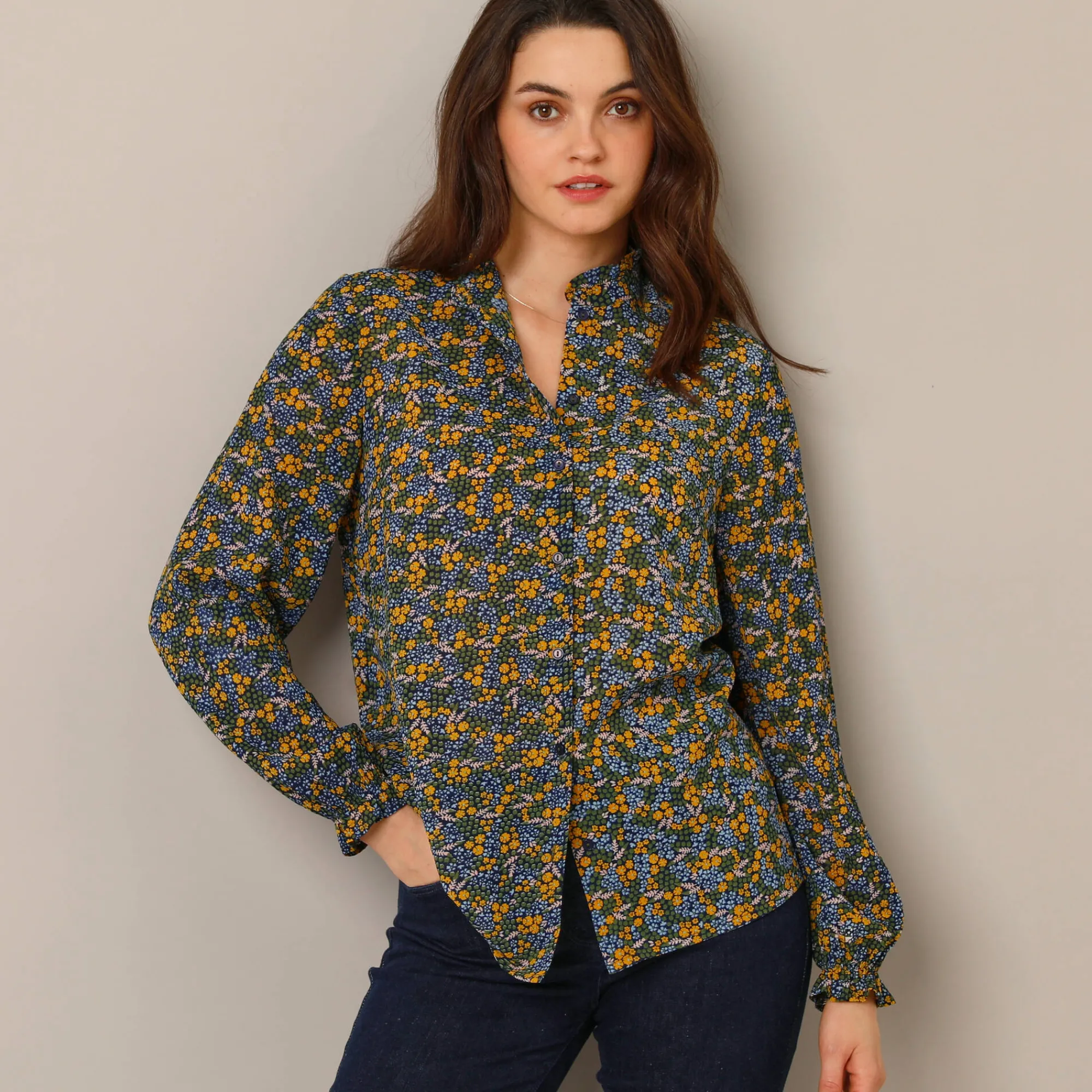 Bloes En Tuniek<Blancheporte Soepelvallende blouse met bloemenprint kaki / blauw