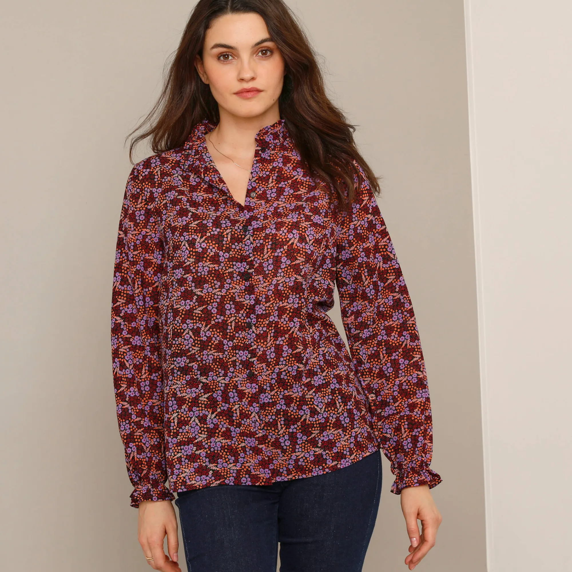 Bloes En Tuniek<Blancheporte Soepelvallende blouse met bloemenprint bordeaux / zwart