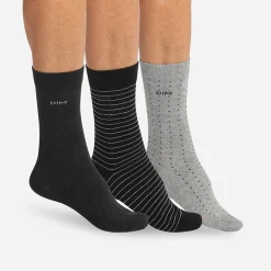 Ondergoed<Dim Sokken 'Coton Style' - set van 3 paar grijs + antraciet + zwart