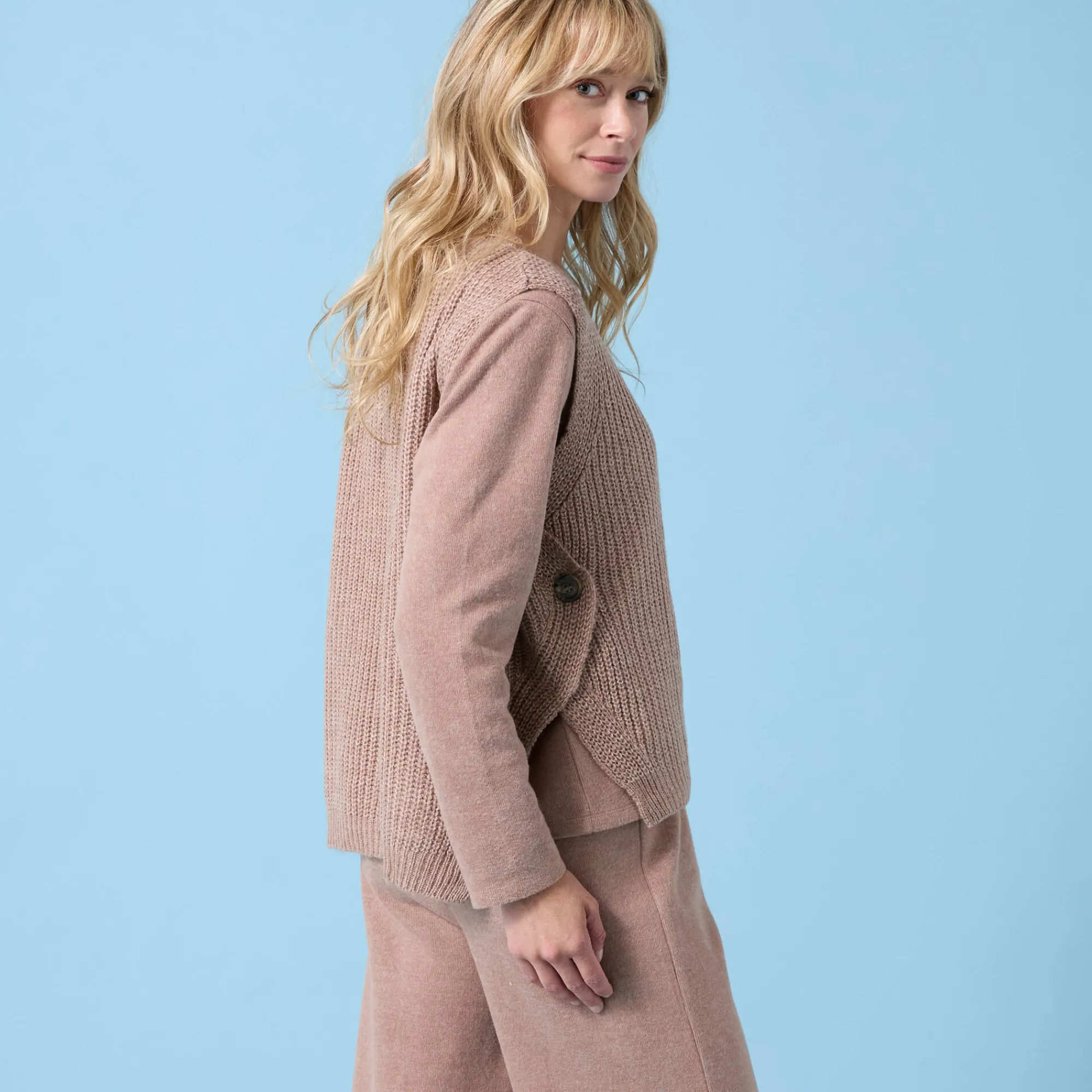Trui En Vest<Blancheporte Speciale mouwloze trui voor kleine meisjes, ribbelsteek, zacht aanvoelend chiné hazelnootbruin