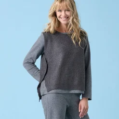 Trui En Vest<Blancheporte Speciale mouwloze trui voor kleine meisjes, ribbelsteek, zacht aanvoelend chiné antraciet