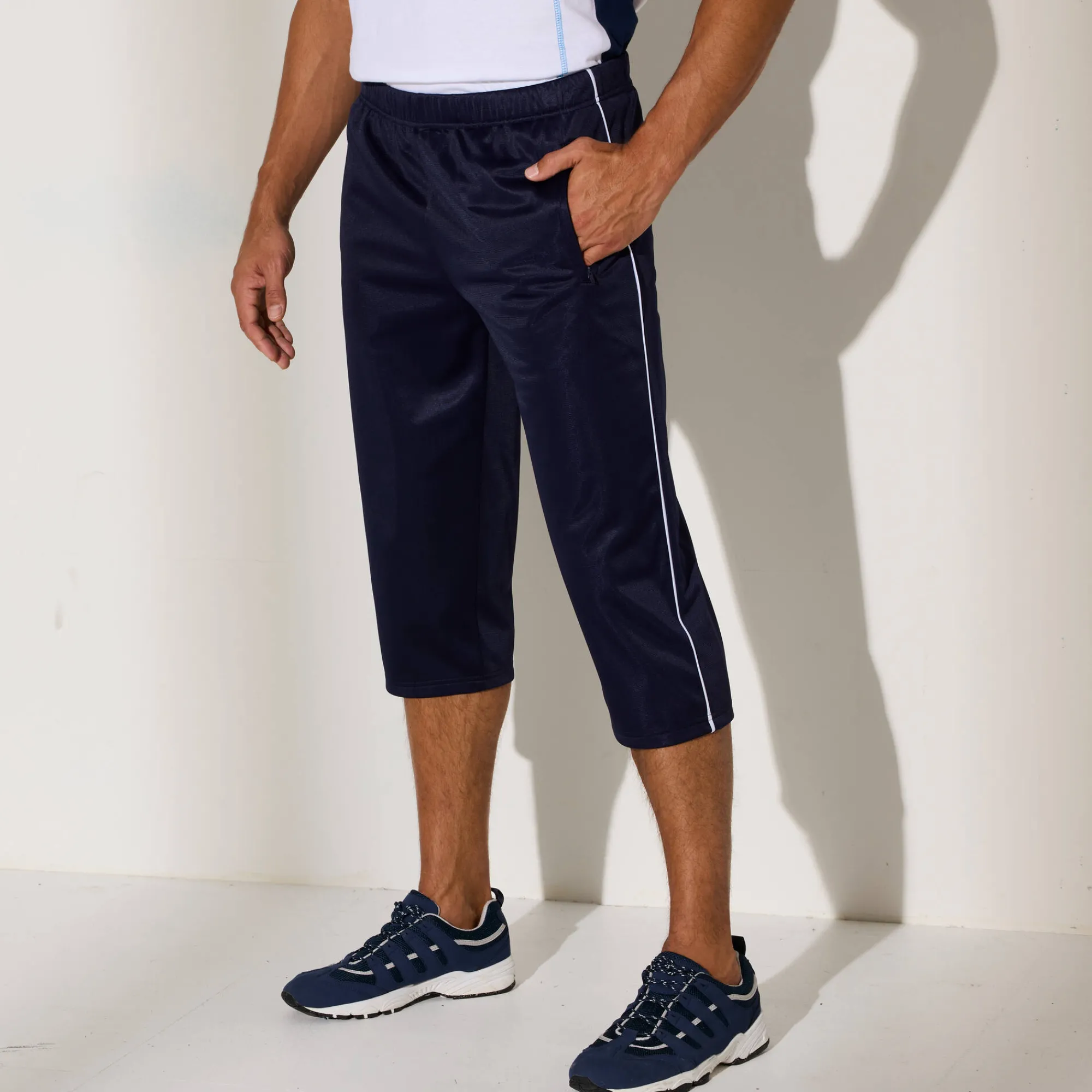 Broek<Blancheporte Sportbroek in 7/8-model, microvezel met geruwde binnenkant marine