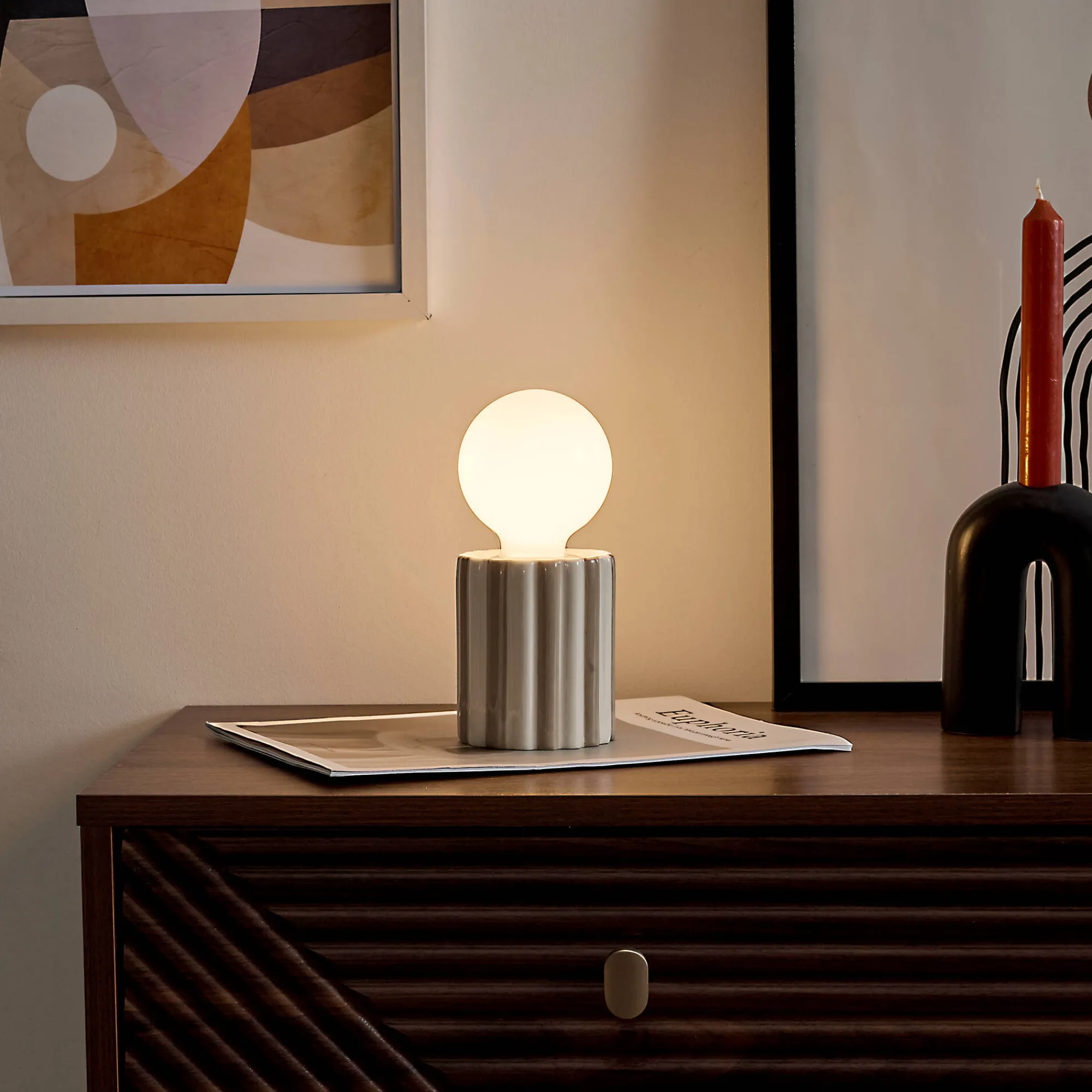 Decoratieartikel<Blancheporte Staande ledlamp in keramiek taupe / wit
