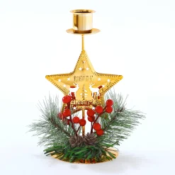 Feesttafel|Feestdecoratie<Blancheporte Stervormige kandelaar met dennentakken groen/goudkleur