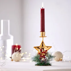 Feesttafel|Feestdecoratie<Blancheporte Stervormige kandelaar met dennentakken groen/goudkleur