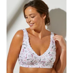 Beha<Confidence Lingerie Steungevende beha in katoen met bloemenprint "Capella" - zonder beugels wit