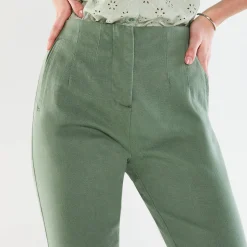 Broek<Blancheporte Steungevende broek, recht model met hoge taille grijsgroen