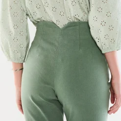 Broek<Blancheporte Steungevende broek, recht model met hoge taille grijsgroen