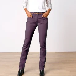 Broek<Colors&Co Steungevende broek voor kleine lengte, binnenpijplengte 75 cm aubergine