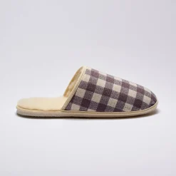 Schoenen|Schoenen Heren<Blancheporte Stille, geruite muiltjes met wolvoering taupe
