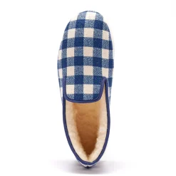 Schoenen|Schoenen Heren<Blancheporte Stille, geruite pantoffels met wolvoering marineblauw