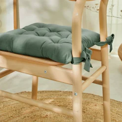 Stoelkussentje<Colombine Stoelkussentje in effen katoenen zeildoekstof - set van 2 eucalyptus