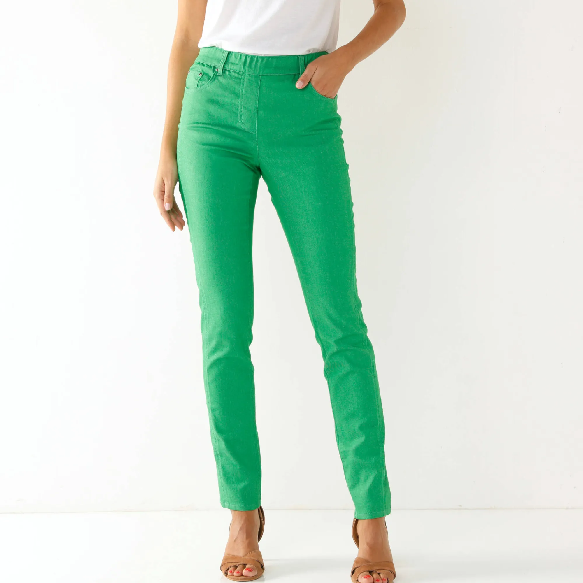 Broek<Blancheporte Stretchbroek met afslankende naden muntgroen