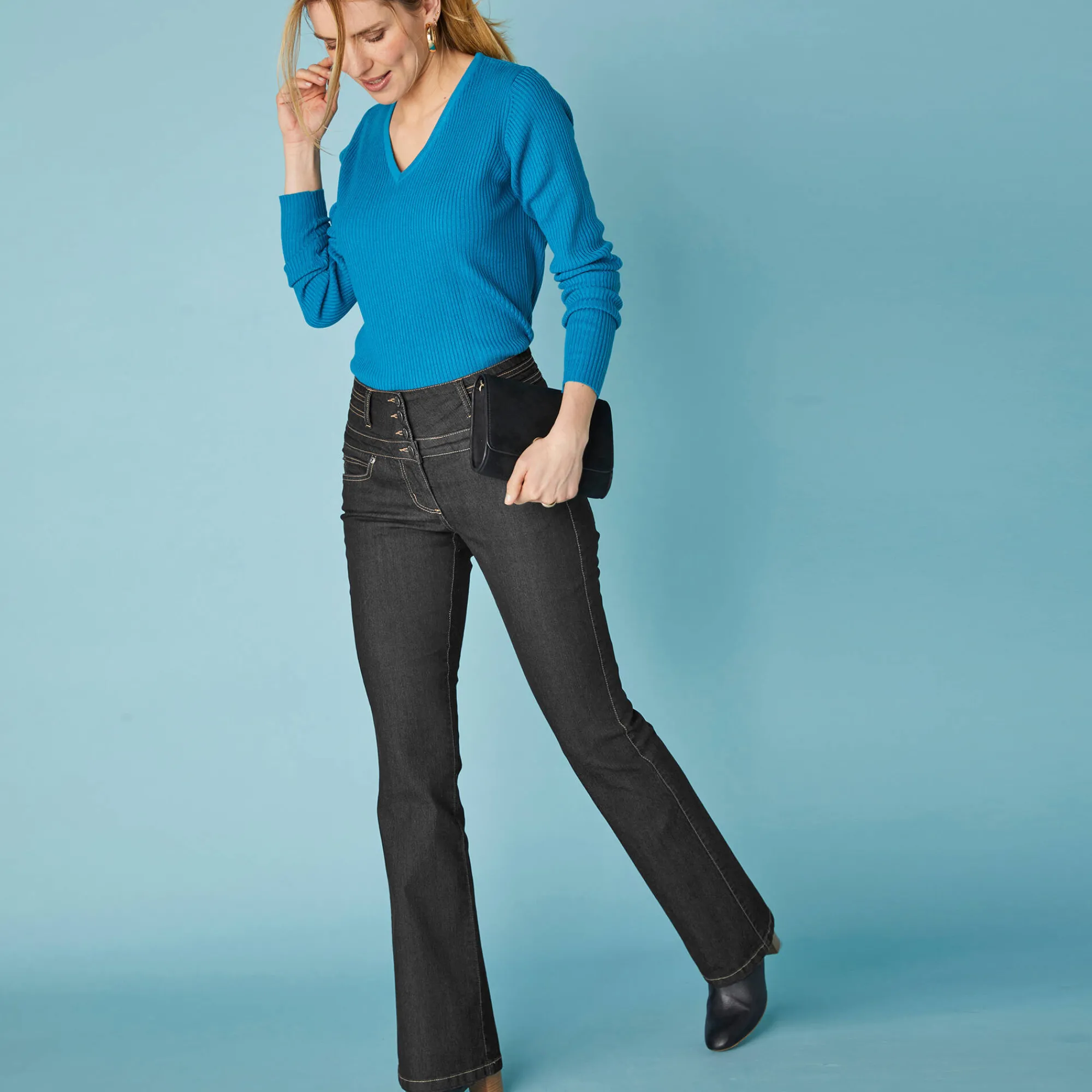 Jeans|Broek<Blancheporte Stretchjeans in bootcutmodel met hoge taille - binnenpijplengte 78 cm black