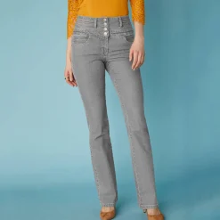 Jeans|Broek<Blancheporte Stretchjeans in bootcutmodel met hoge taille - binnenpijplengte 78 cm grijs