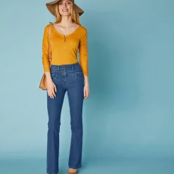 Jeans|Broek<Blancheporte Stretchjeans in bootcutmodel met hoge taille - binnenpijplengte 78 cm stone