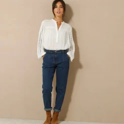Jeans|Broek<Blancheporte Stretchjeans in 'mom' model, hoge taille stone
