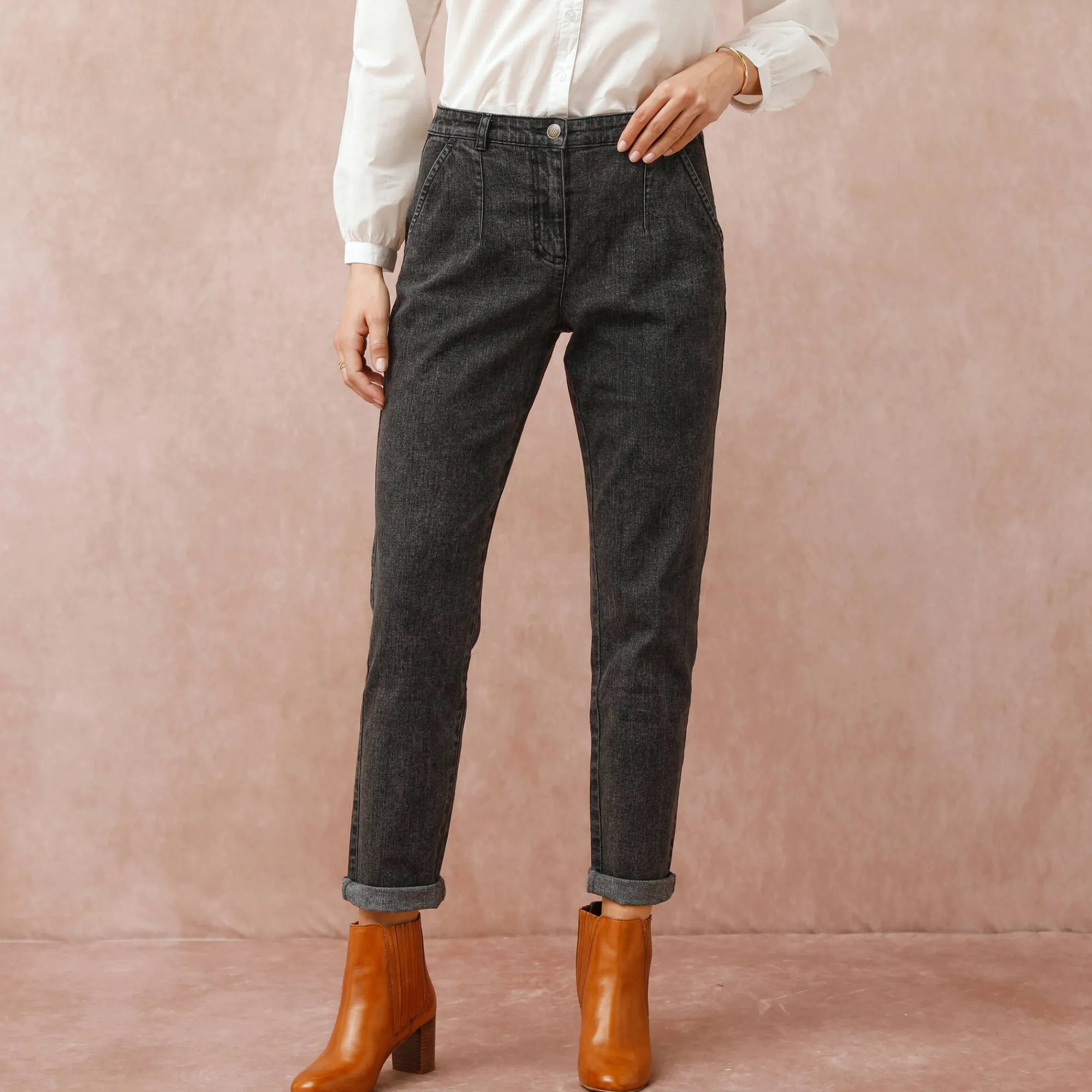 Jeans|Broek<Blancheporte Stretchjeans in 'mom' model, hoge taille used black
