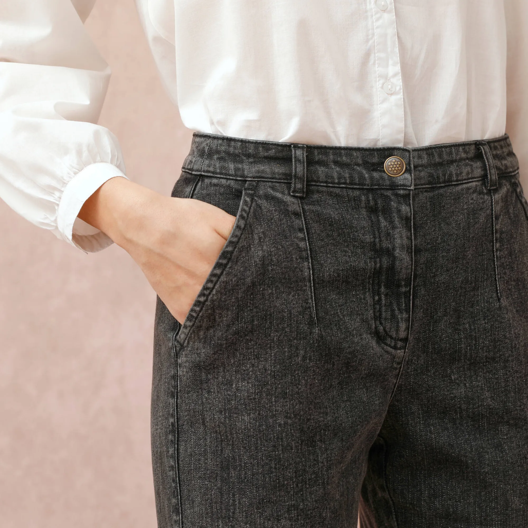 Jeans|Broek<Blancheporte Stretchjeans in 'mom' model, hoge taille used black