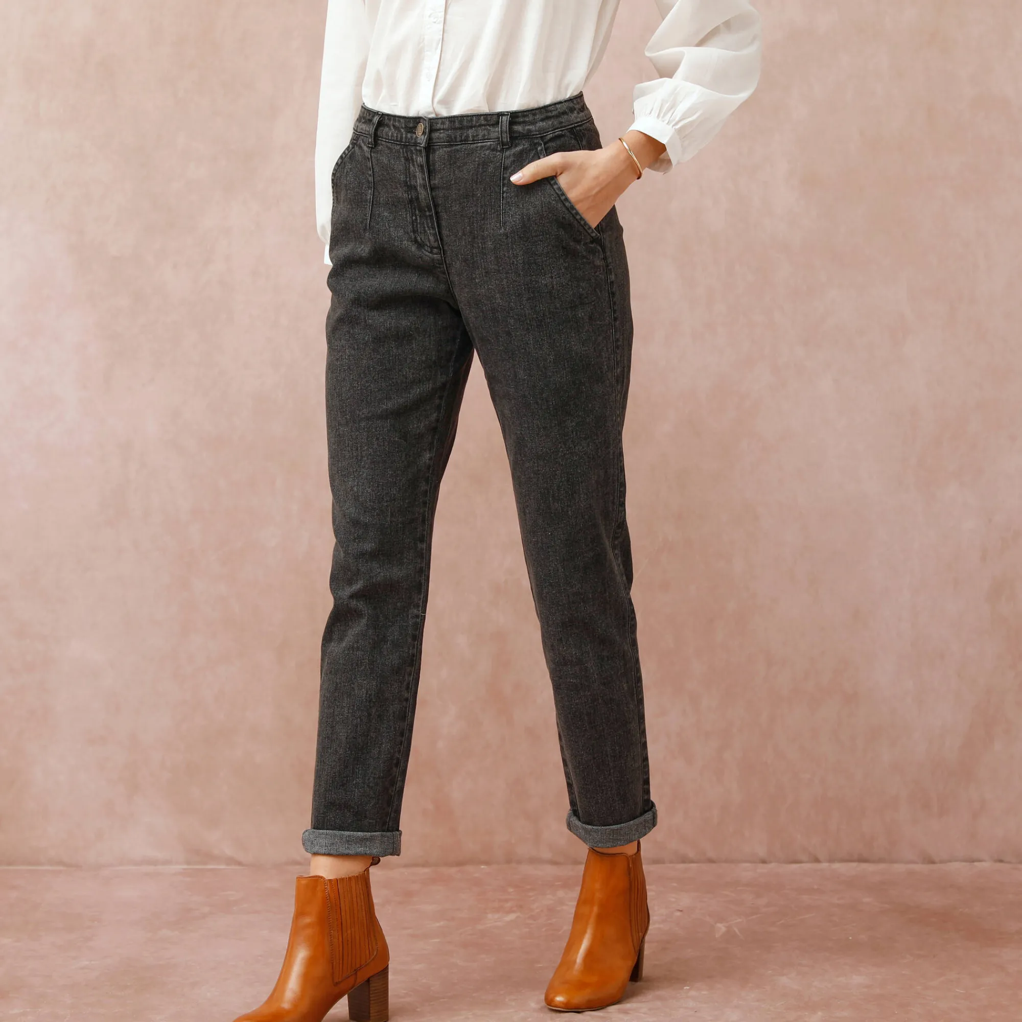 Jeans|Broek<Blancheporte Stretchjeans in 'mom' model, hoge taille used black