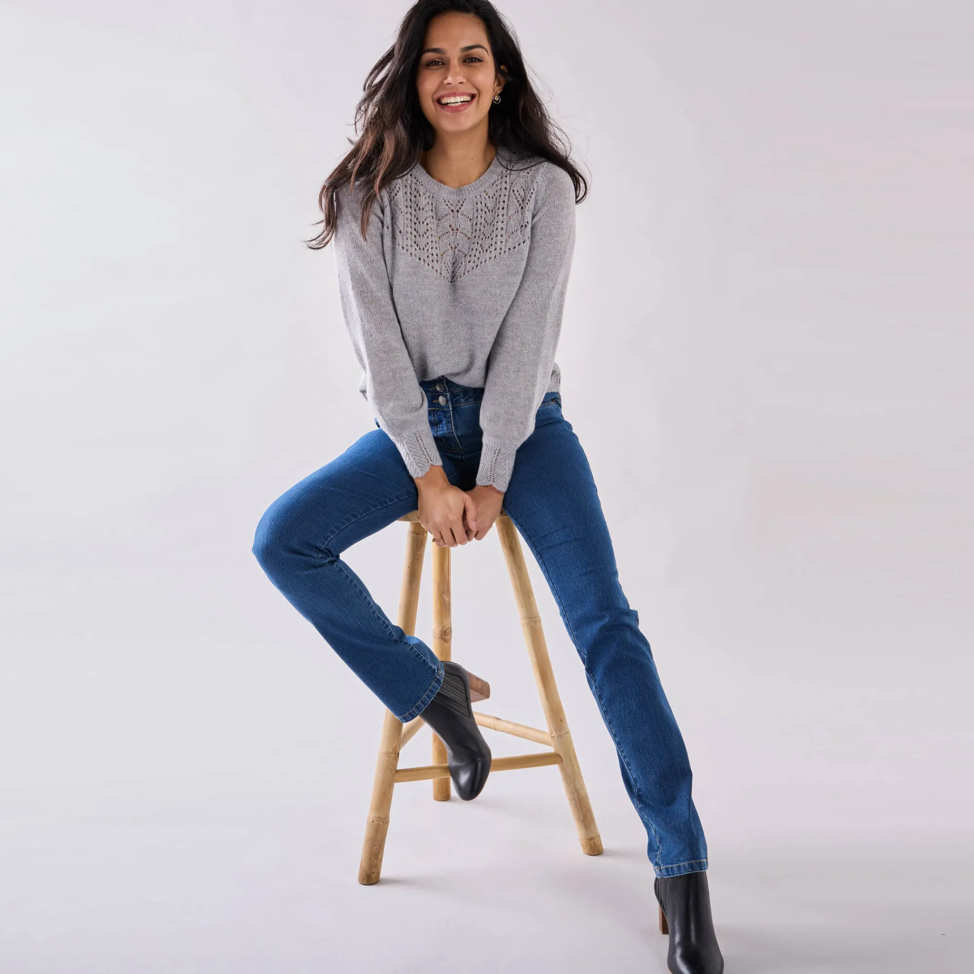 Jeans|Broek<Blancheporte Stretchjeans in recht model met hoge taille stone