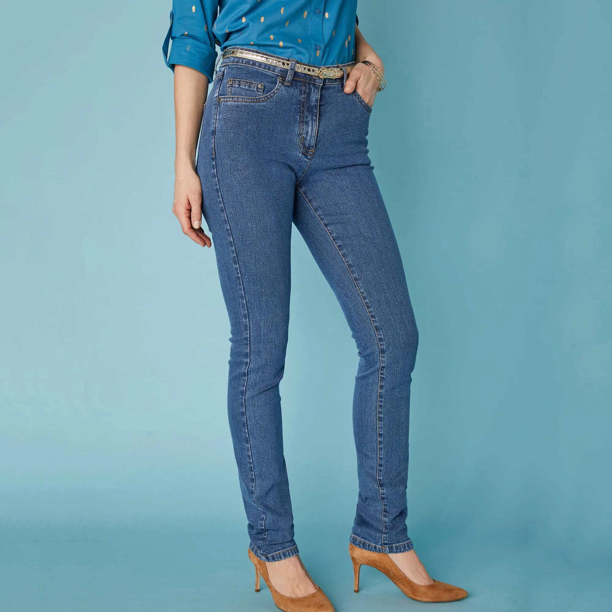 Jeans|Broek<Blancheporte Stretchjeans in recht model - kleine lengte stone