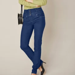 Jeans|Broek<Blancheporte Stretchjeans in recht model met hoge taille raw