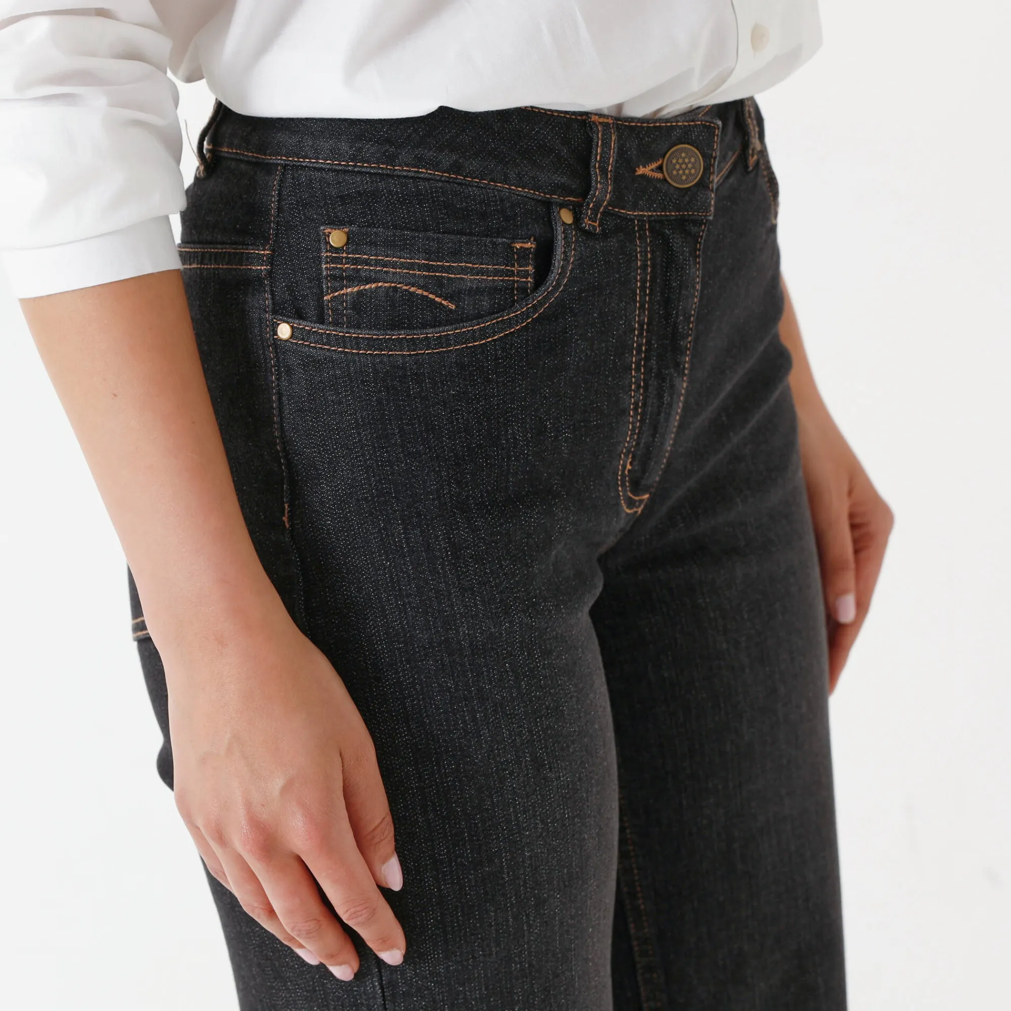Jeans|Broek<Blancheporte Stretchjeans met ruim model, kleine lengte zwart