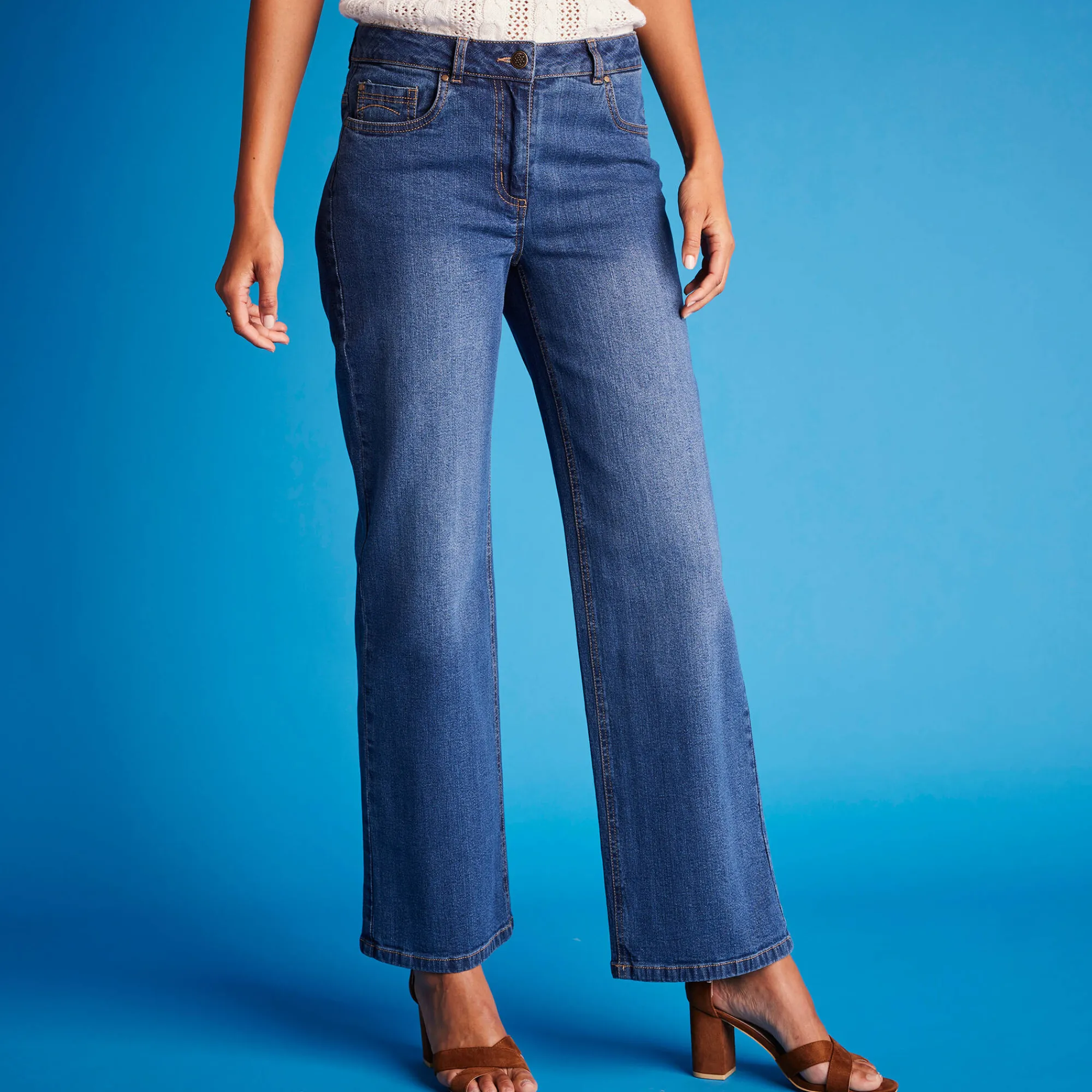 Jeans<Blancheporte Stretchjeans met ruim model, kleine lengte stone