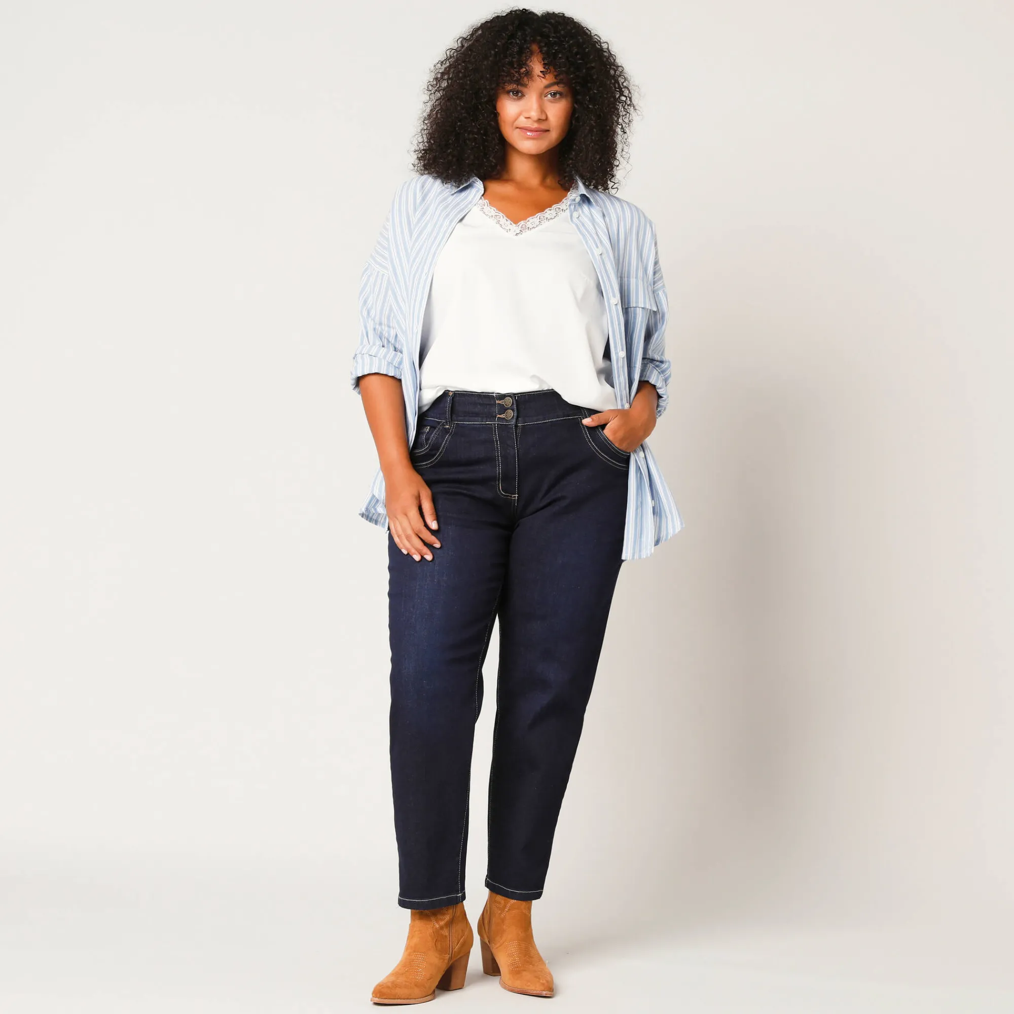 Jeans|Broek<Blancheporte Stretchjeans 'mom' model met elastische taille dark blue