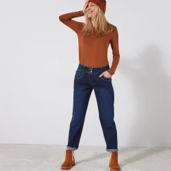 Jeans|Broek<Blancheporte Stretchjeans 'mom' model met elastische taille dark blue