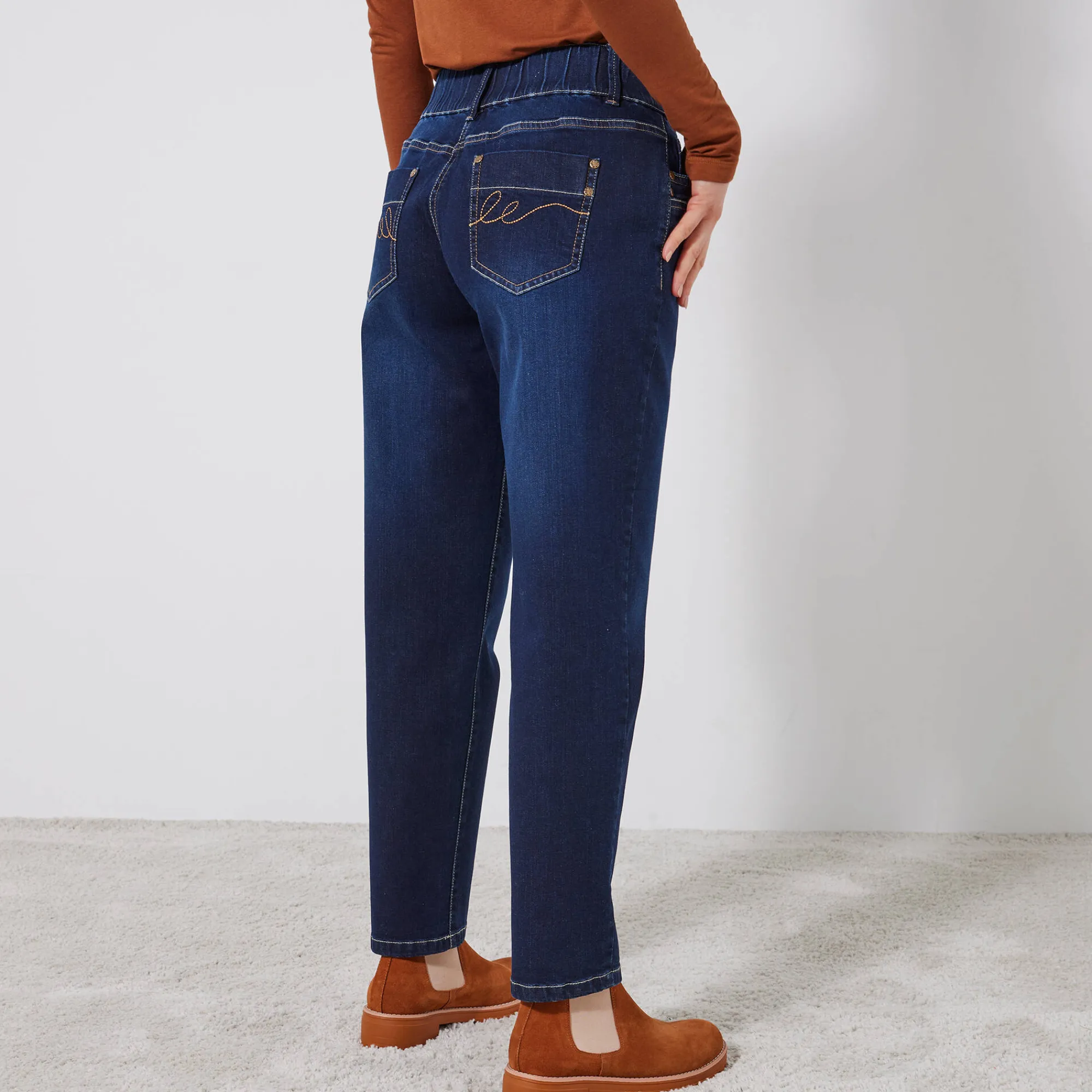 Jeans|Broek<Blancheporte Stretchjeans 'mom' model met elastische taille dark blue