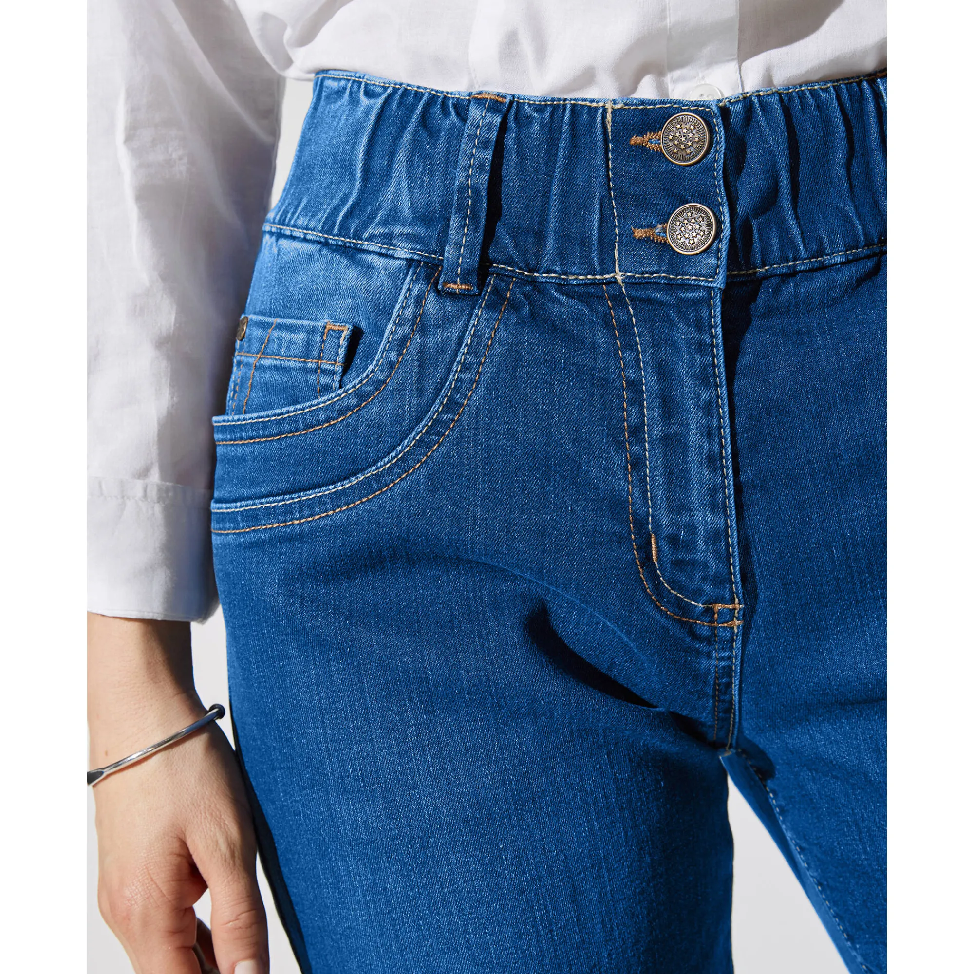 Jeans|Broek<Blancheporte Stretchjeans 'mom' model met elastische taille stone