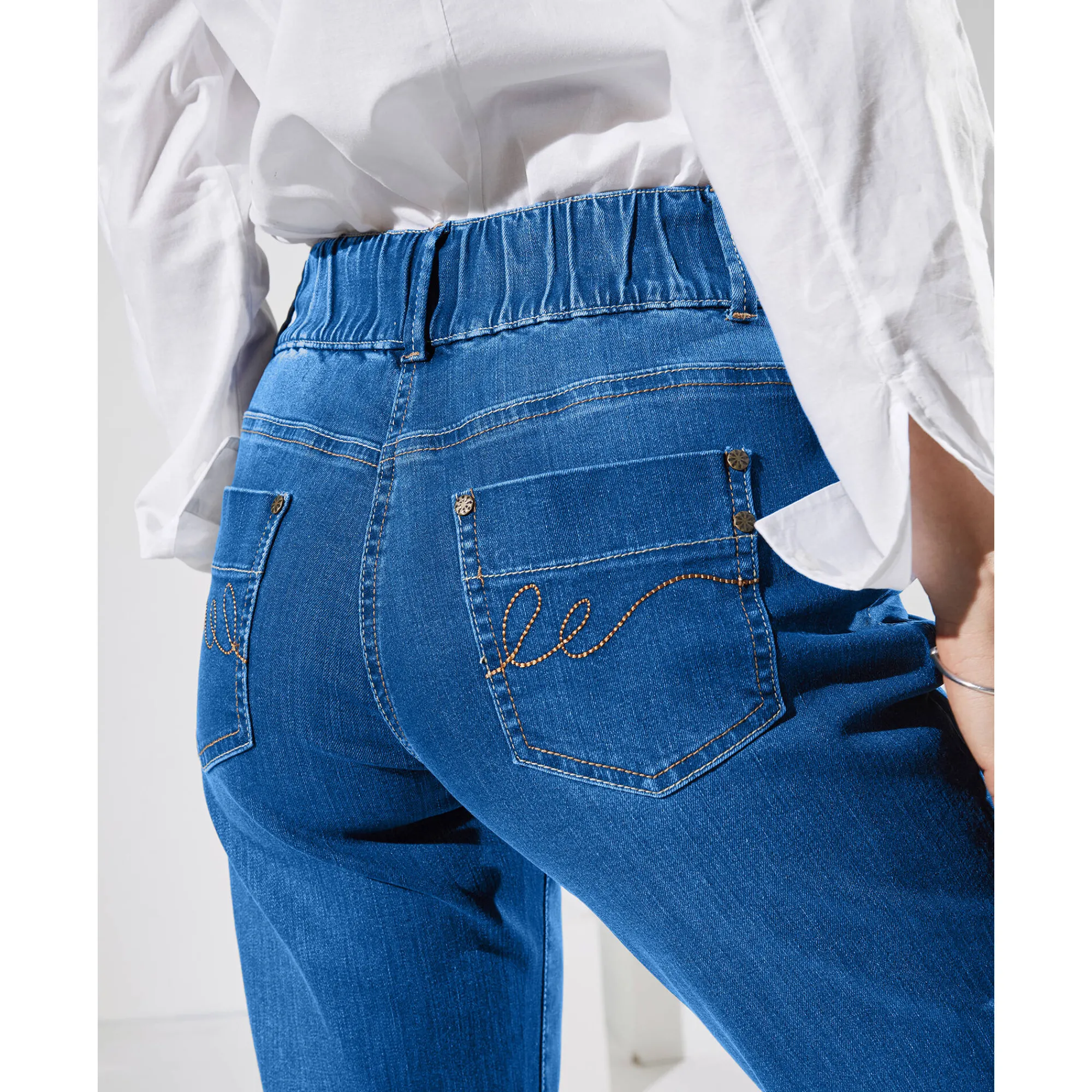 Jeans|Broek<Blancheporte Stretchjeans 'mom' model met elastische taille stone
