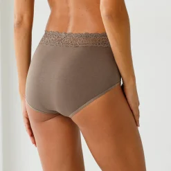 Slip En Shorty<Blancheporte Supermaxislip in stretchkatoen met kanten tailleband - set van 2 koffie