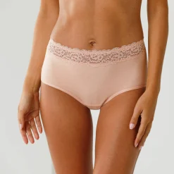 Slip En Shorty<Blancheporte Supermaxislip in stretchkatoen met kanten tailleband - set van 2 poeder