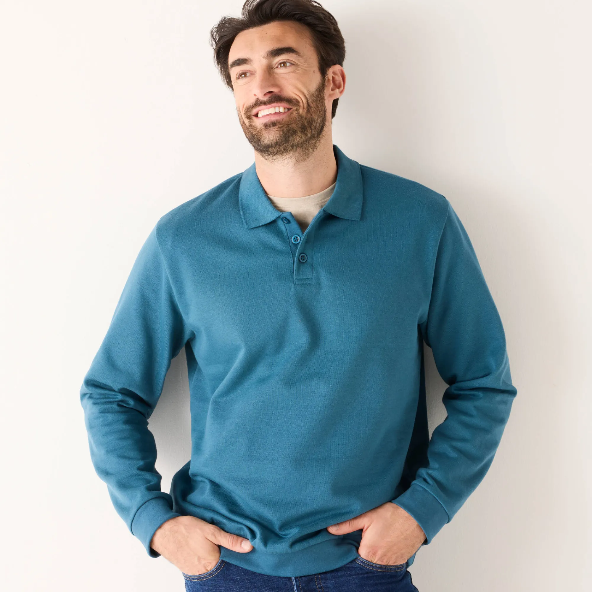 Sweater|Trui En Vest<Blancheporte Sweater in molton met polokraag petroleumblauw