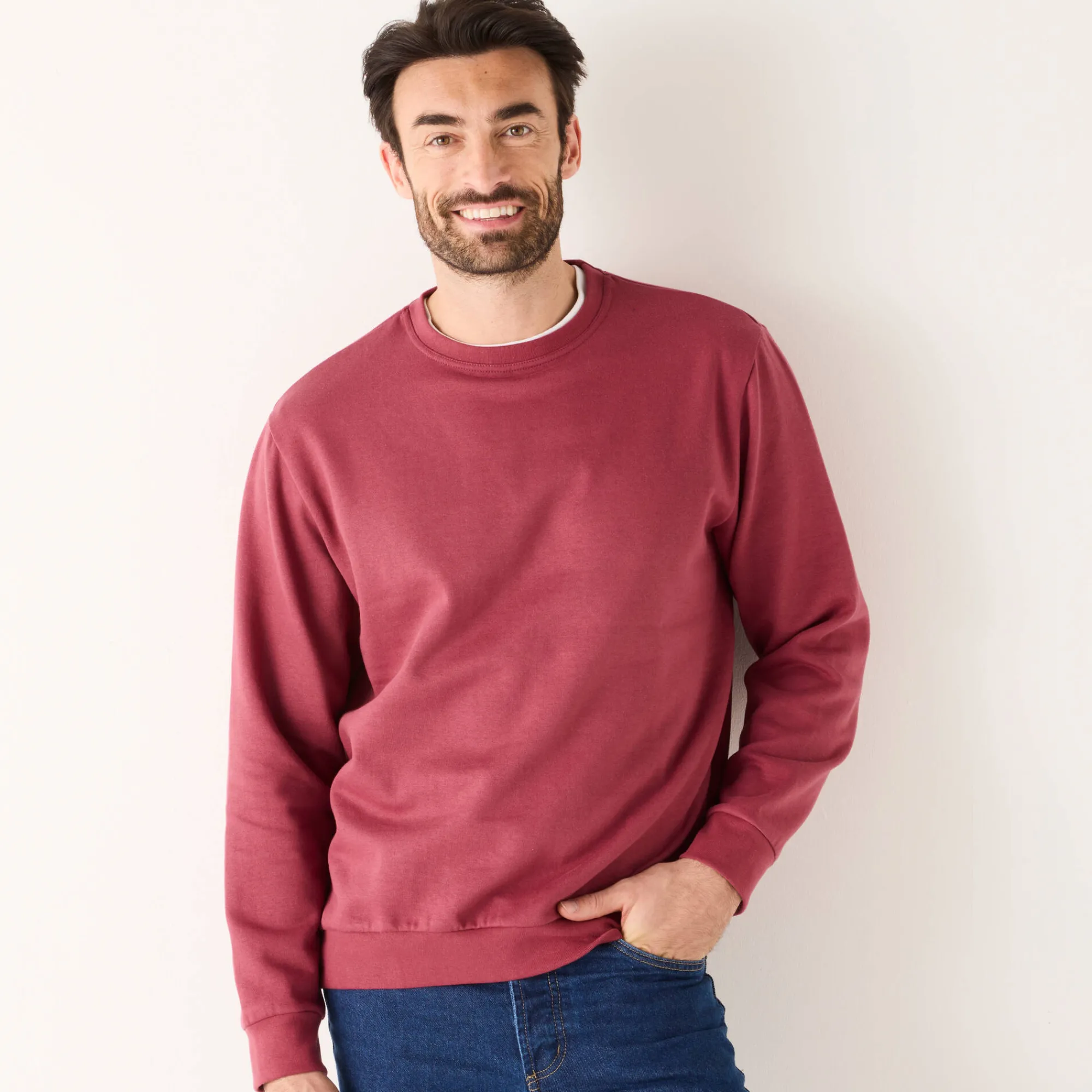Sweater|Trui En Vest<Blancheporte Sweater in molton met ronde hals DONKERROZE