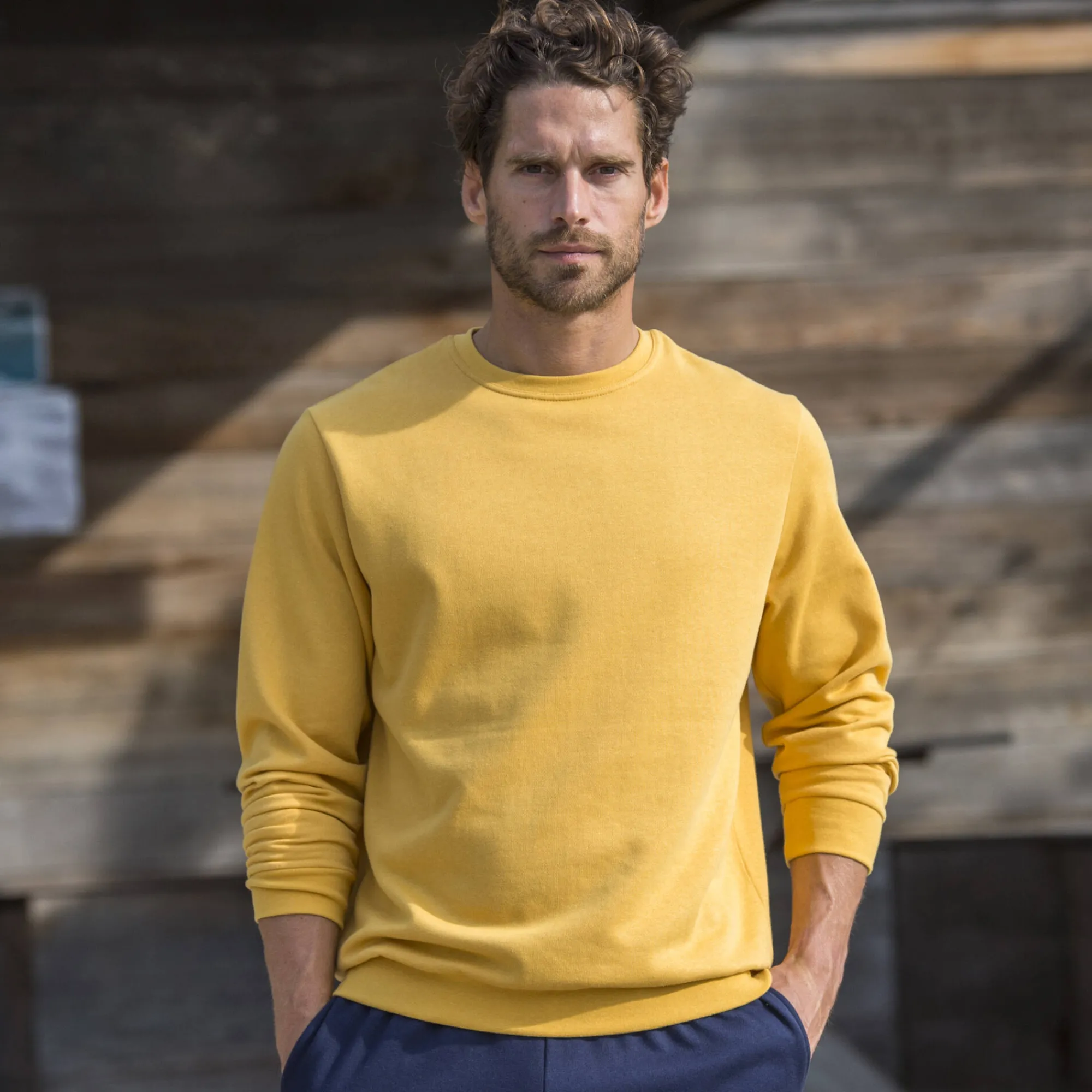 Sweater|Trui En Vest<Blancheporte Sweater in molton met ronde hals geel
