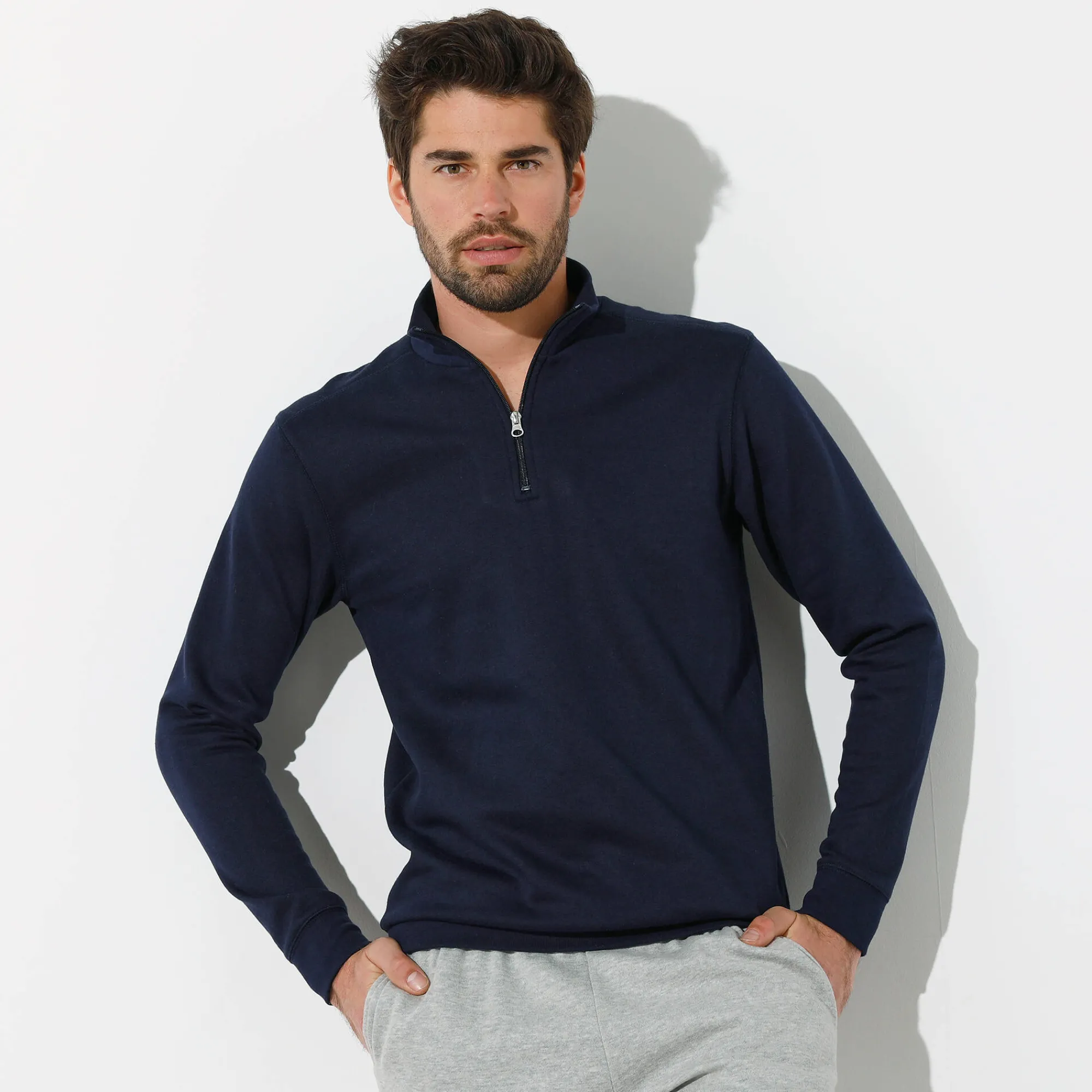 Sweater|Trui En Vest<Blancheporte Sweater in molton met truckerskraag marine