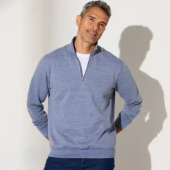 Sweater|Trui En Vest<Blancheporte Sweater in molton met truckerskraag jeansblauw