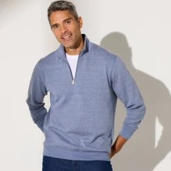 Sweater|Trui En Vest<Blancheporte Sweater in molton met truckerskraag jeansblauw