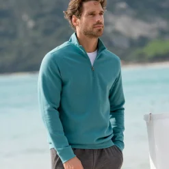 Sweater|Trui En Vest<Blancheporte Sweater in molton met truckerskraag groenblauw